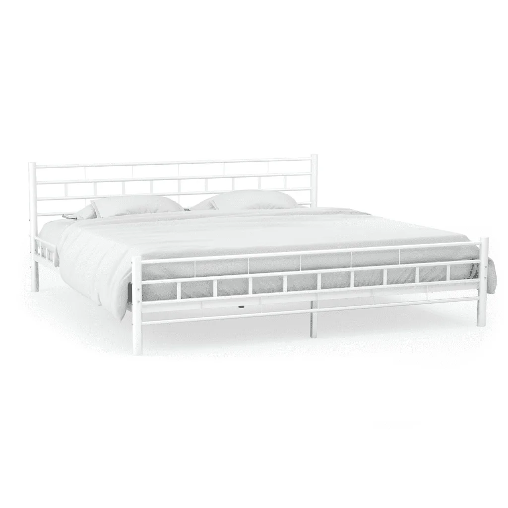

140x200 CM Simple Modern Metal Bed Frame with Slatted Base Block Design White Metal Bed Adult Kids Bed Frame Bedroom Furniture