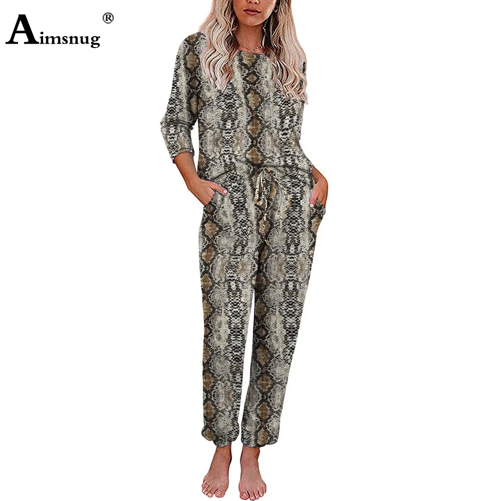 

Plus Size 3xl Snakeskin Print Women Sets Fitted Shirt Top And Long Pants Set 2020 Autumn Femme Home Clothing Two Piece Outfits