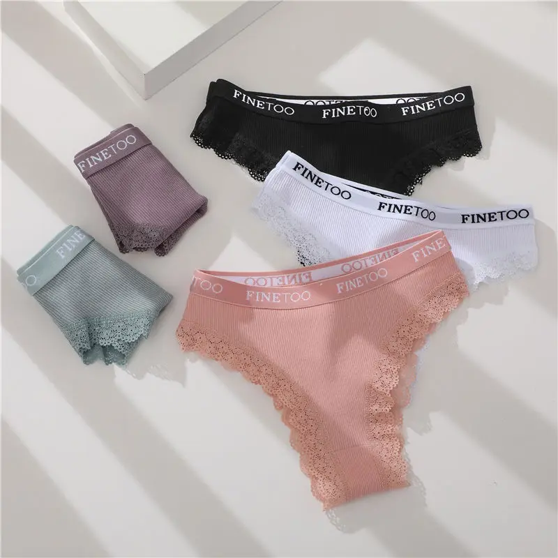 Lace Cotton Brazilian Panties Set - Womens Sexy G-String Thongs Plus Size M-2XL 3PCS