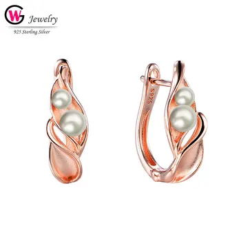 

Elegant style Jewelry Pearl Dangle Studs Hoops Women Earrings Real Silver 925 Studs Rose Gold Color Earrings