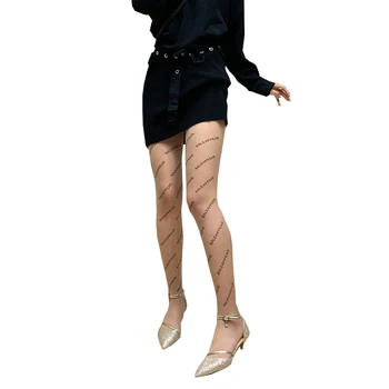 

2020 English Letter Hot Style Sock Versatile Match Cold Ultra Thin Pantyhose Stockings Sock Sexy Sheer Tights Women Solid Tights