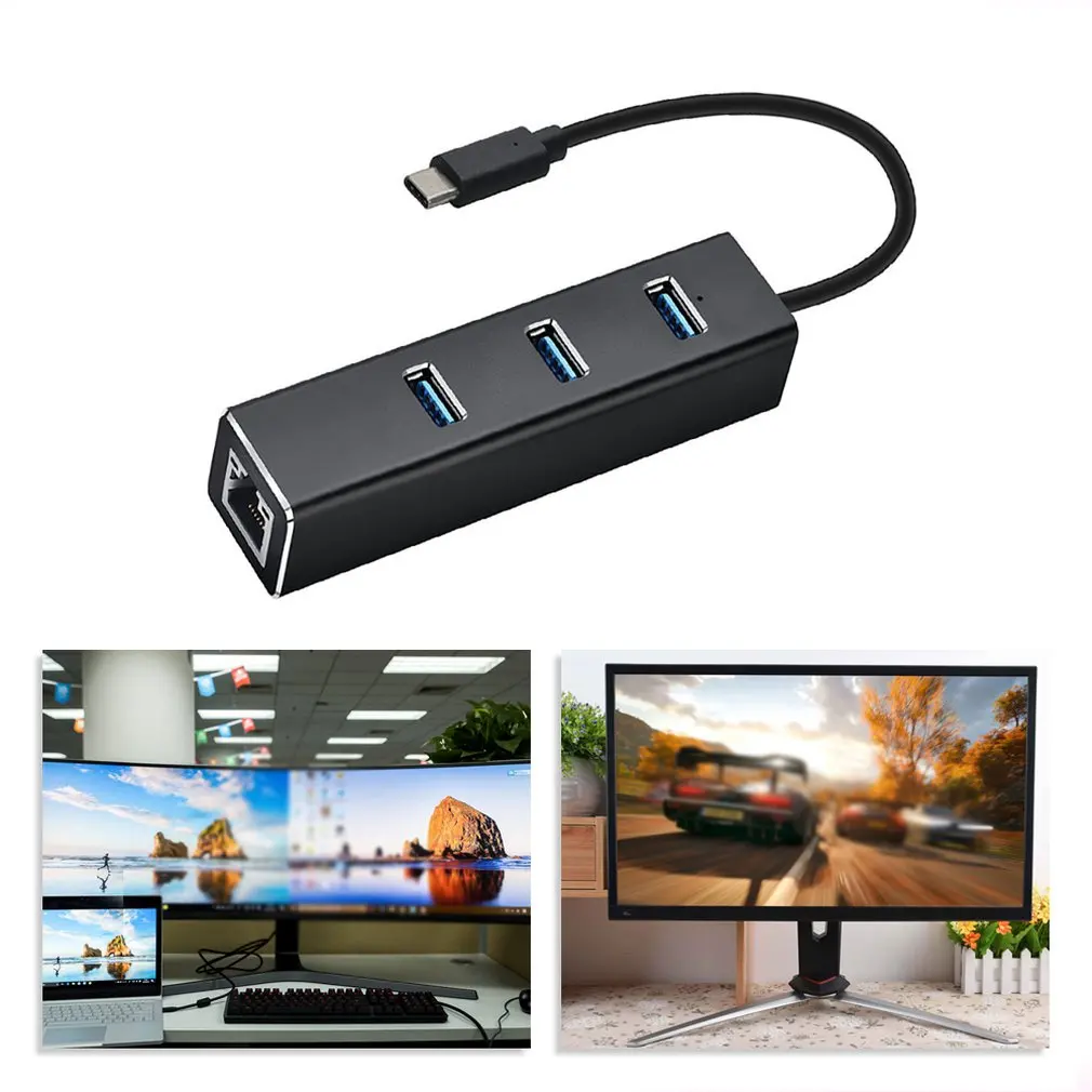 

Type-c 3.0HUB + Gigabit Hub 3 Ports USB 3.0 Gigabit Ethernet LAN Rj45 Network Adapter Hub to 1000mbps