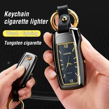 Часы Электронная зажигалка брелок прикуриватель электрическая зажигалка с подключением к USB плазма ветрозащитный с Фонариком Гаджеты для мужчин