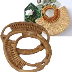 Round Rattan Bag Handls For Purse Handle DIY Bag Hanger Wooden Bamboo Strap Cane Straw Bag Handle Knitted Bag Accessories