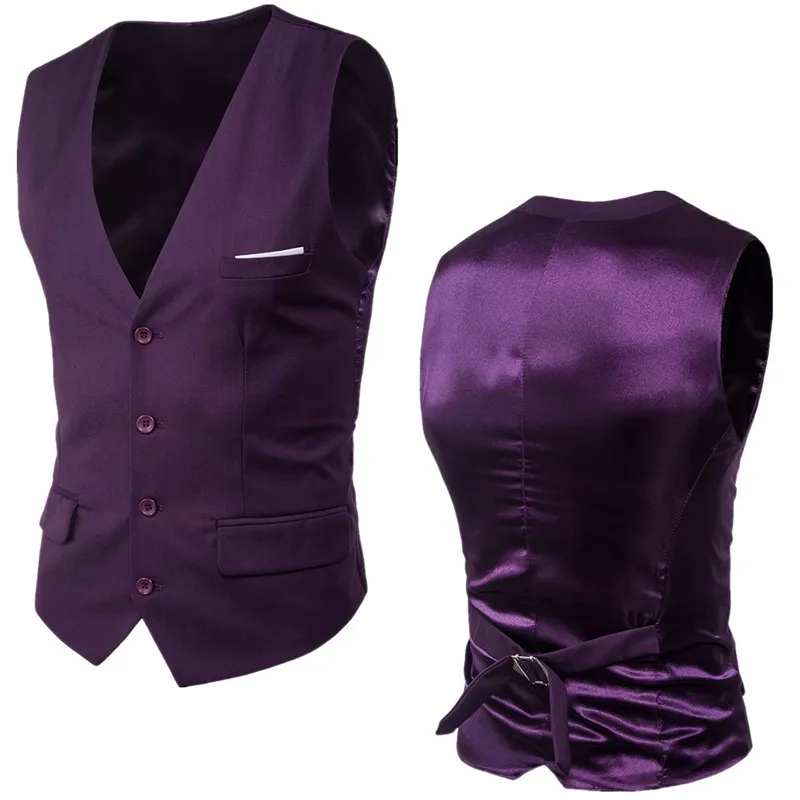 9 цветов, мужской деловой Повседневный тонкий жилет, модный мужской однотонный Одноцветный жилет с кнопками, мужской костюм для весны и осени, S-6XL - Цвет: purple