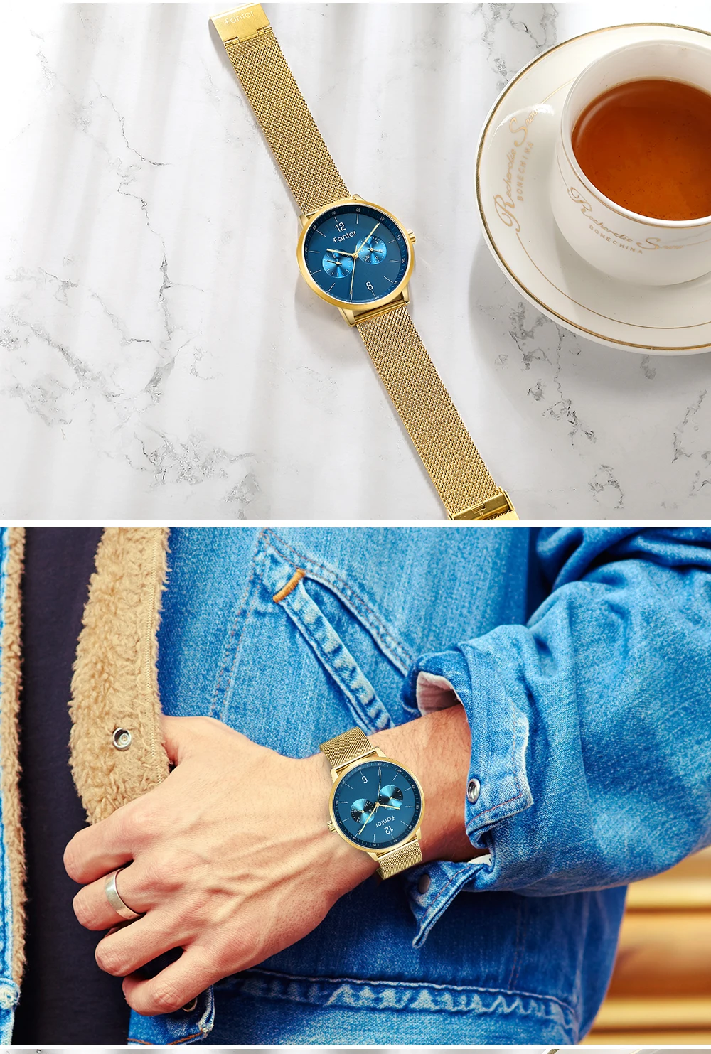 Fantor мужские часы с хронографом Роскошные повседневные брендовые сетчатые Стальные кварцевые наручные часы водонепроницаемые часы для мужчин relogio masculino