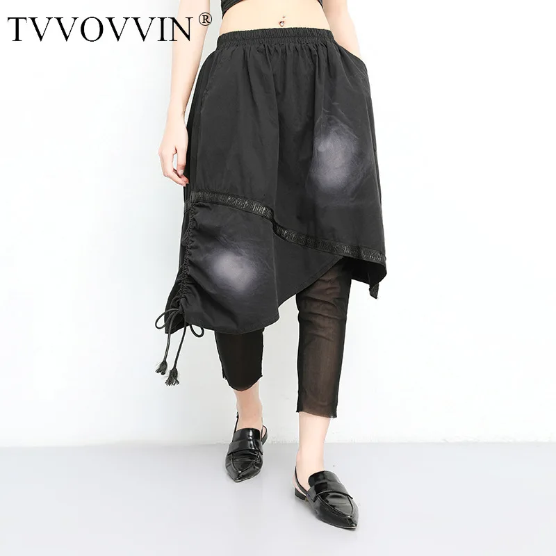 TVVOVVIN Высокая Эластичный Талия черный деним Drawstring шаровары Новые свободные брюки для женщин Мода Tide весна осень 2019 F932