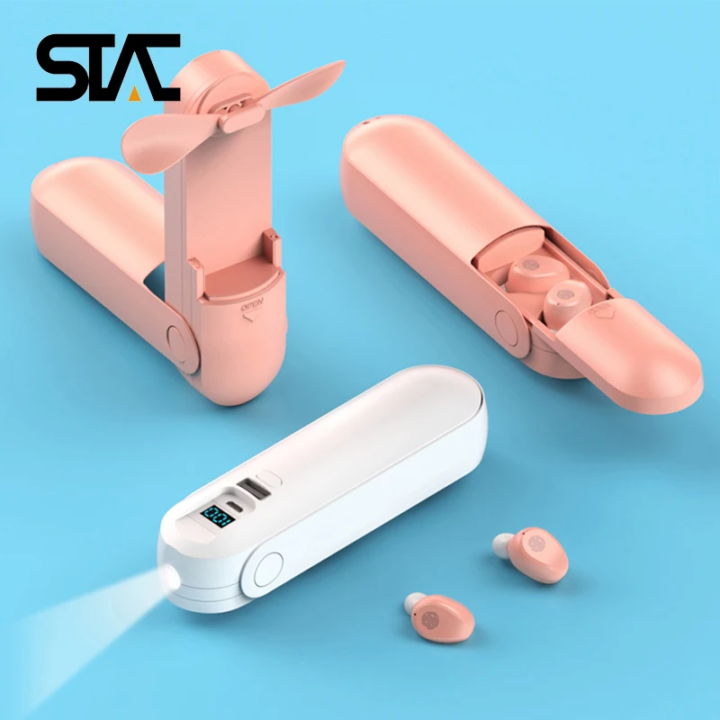 

F7 TWS Bluetooth Earphone 2020 New 3 in 1 Muliti Function Mini Fan Power Bank Charging Phone and Led Flashlight Headphone