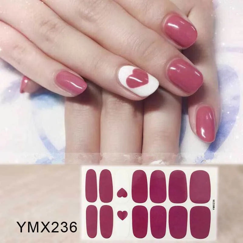 Горячая 14 типсов Дизайн Ногтей Полное покрытие самоклеющиеся наклейки s лак фольга сердце дизайн цветочные обертывания 3D водонепроницаемые наклейки для ногтей маникюра - Цвет: YMX236