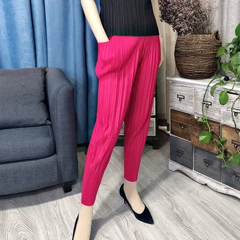 

LANMREM 2020 new spring and summer fashion pleated vintage clothes high waist pleated full length elastic female pants WK68405