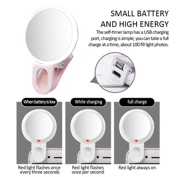 

Protable Mobile Phone Fill light Clip Selfie LED Ring Flash Light with Makeup Mirror For Cell Phone Smartphone Round with stand