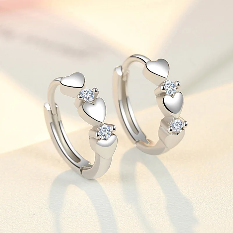 Fashion 925 Sterling Silver Earrings Heart Zircon Small Earrings For Women Jewelry Gifts