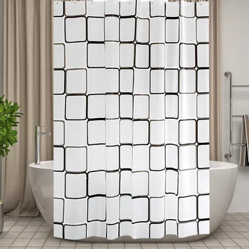 

Shower Curtain PEVA Square Plaid Bath Curtain Waterproof Mildew Curtains With Hooks Home Durable Curtains For Bathroom Shower