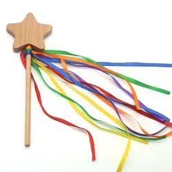 Montessori Materials Wooden Star Magic Wand Rainbow Color Ribbon Fairy Wand Sensory Toys Educational Toys For Children C1144H