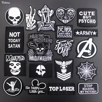 

Black Embroidered Badges Punk Skull Iron Patch for Clothes Stickers Sewing DIY Decorative Applique for Jacket Jeans Patch
