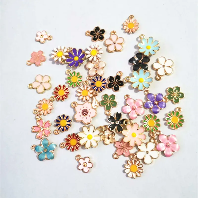 

10/20/30pcs Enamel Flowers Charms Random Mixed Alloy Zinc Pendants For Bracelet Earrings Jewely Making Accessories DIY Supplies
