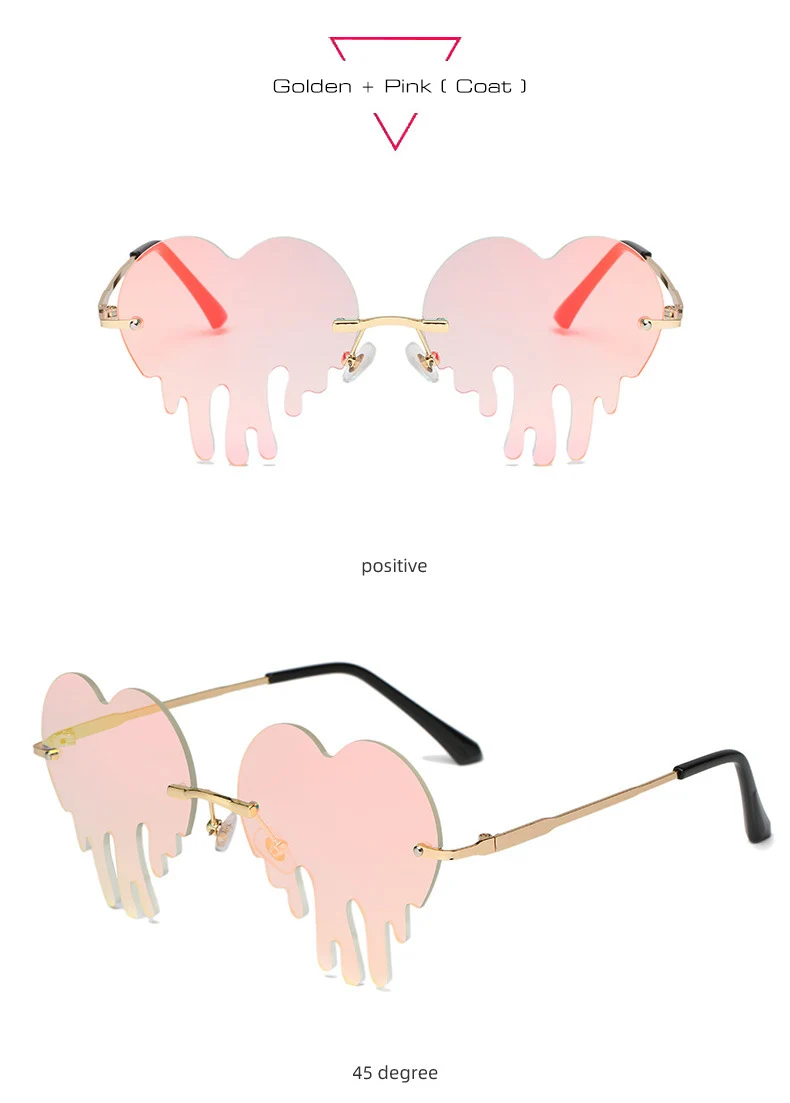SO&EI Fashion Unique Love Heart Tear Shape Sunglasses Women Colorful Rimless Eyewear Vintage Clear Ocean Lens Female Sun Glasses big cat eye sunglasses
