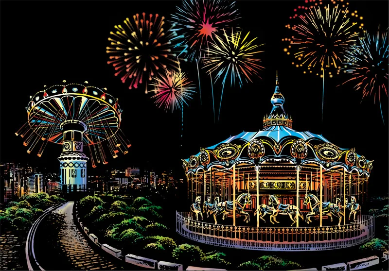 amusement park DIY креативный красочный известный вид на ночной город скребковая живопись крепление Fuji Las Vegas Сингапур ночной вид рисунок детские игрушки подарки - Цвет: amusement park