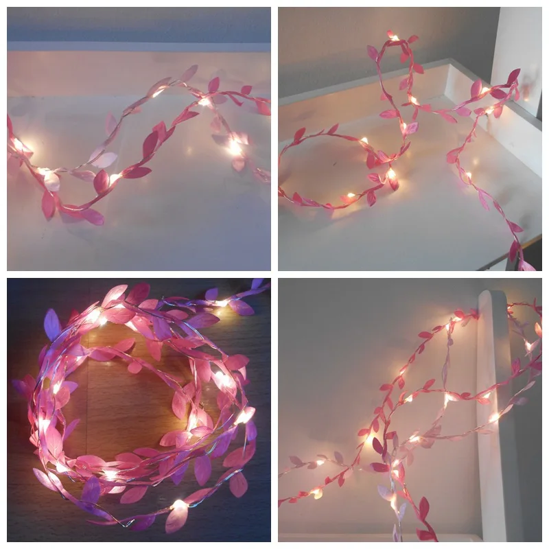 

2M-10M Artificial Leaves Vine Led String Lights Battery Powered Hanging Copper Wire Garland for Christmas Wedding Party Decor