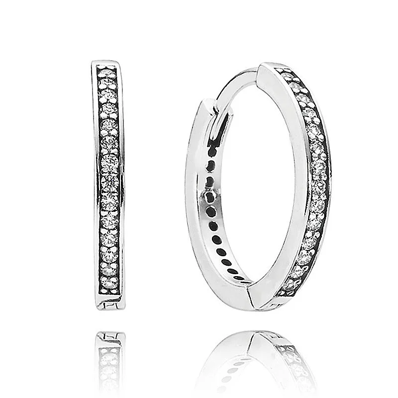 Anomokay 925 Sterling Silver CZ Female Hoop Earrings Jewelry for Women Simple Round S925 Silver Jewelry Gift for Party