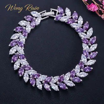 

Wong Rain Ethnic 925 Sterling Silver Created Moisaanite Amethyst Gemstone Bangle Charm Wedding Bracelet Fine Jewelry Wholesale