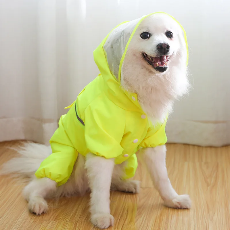 Dog Raincoat Rainy Weather Waterproof All-inclusive Reflective Poncho Dogs Jumpsuit Pet Jacket Clothes raining coat | Дом и сад