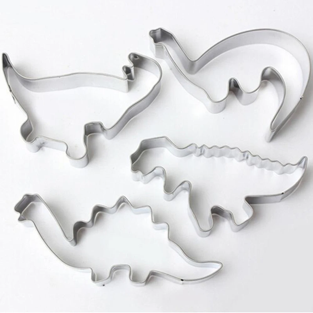 4pc Cookie Cutters Moulds Stainless Steel Creative Dinosaur Shape Biscuit Mold DIY Fondant Pastry Decorating Baking Kitchen Tool | Дом и сад