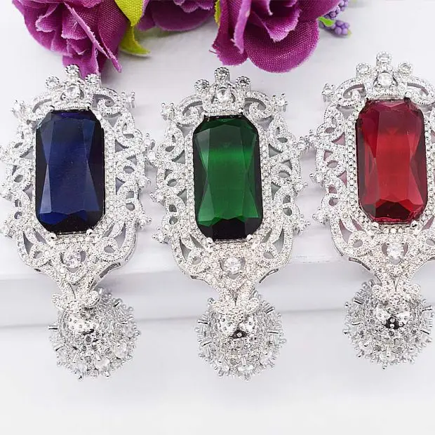 1 Pcs 30x65mm Green CZ Micro Pave Silver Plated Jewelry Pendant