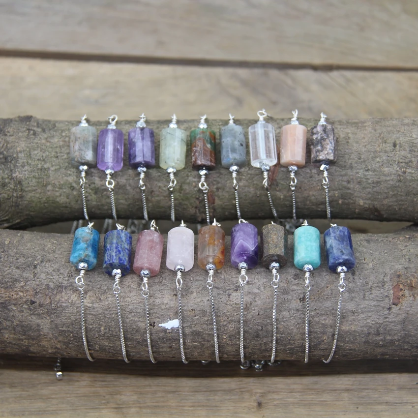 Faceted Labradorite Silvery Chains Single Adjustable Bracelets Lapis Amethysts Apatite ite Crystal Women Jewelry QC2004 chain bracelet crystal bracelet women bracelet