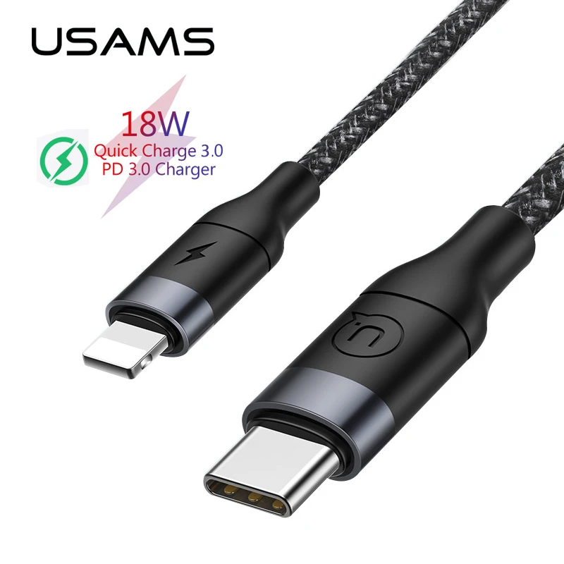 

USAMS PD fast charge 18W Type-C to lightning cable Nylon Braided cable Sync Date Charging Cable for iPhone x xs max xr