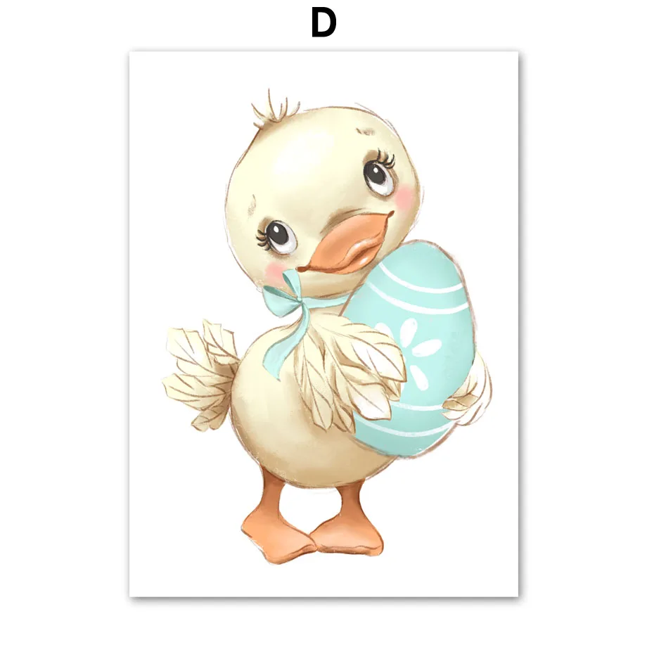 Easter-Eggs-Bunny-Duckling-Girl-Flowers-Nordic-Posters-And-Prints-Wall-Art-Canvas-Painting-Wall-Pictures (6)