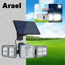 Luz solar led ao ar livre iluminação 3 cabeça sensor de movimento grande ângulo iluminação super brilhante à prova dlamp água lâmpada parede controle remoto