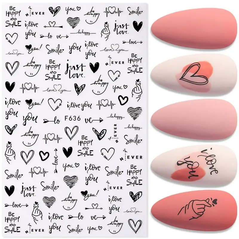 1Sheet Love English Letters Flower Design 3D Nail Sticker Sexy Girl Theme Nail Water Decal Stickers Decoration Manicures nail stickers nail art decoration nail decals flower stickers