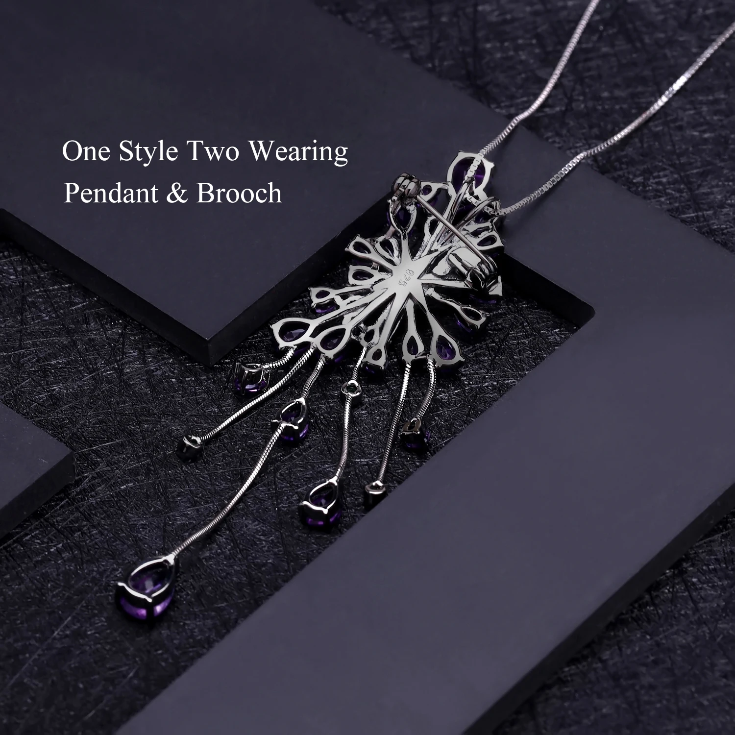GEM'S BALLET New 8.88Ct Natural Amethyst Purple Gemstone Pendants 925 Sterling Sliver Gothic Necklace For Women Party Jewelry
