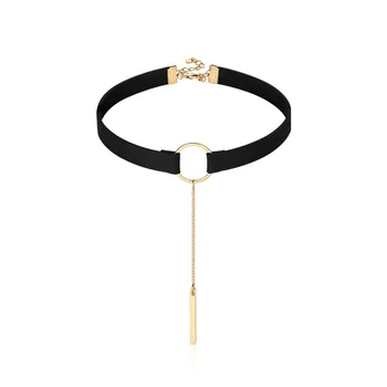 

Trendy Korean Round Pendant Necklaces Gold Tassel Choker Necklace Black Leather Cord Clavicle Chain Short Collar Female Jewelry