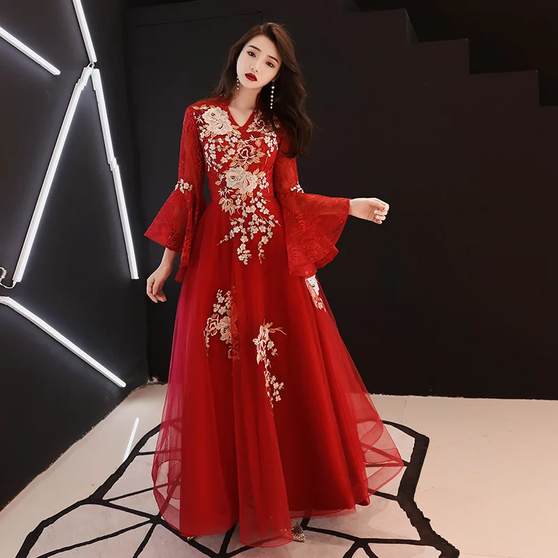 Вышитое женское платье Cheongsam, восточное платье невесты, Сетчатое платье, свадебное вечернее платье, китайское традиционное кружевное китайское платье-Ципао - Цвет: style C