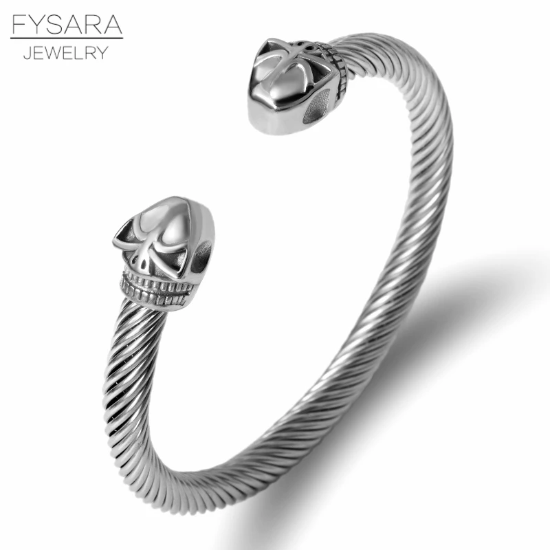 FYSARA, крутые браслеты с черепами викингов, модные панк браслеты для мужчин, нержавеющая сталь, кабель, проволока, скелет, браслеты-манжеты для женщин, Рождество