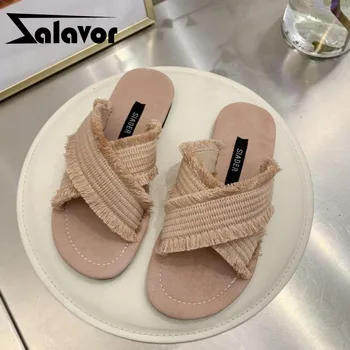 

ZALAVOR Women Summer Sandals Shoes Flat Heel Slip On Flip Flops Fashion Ruffles Shoes Ladies Footwear Casual Female Size 35-40
