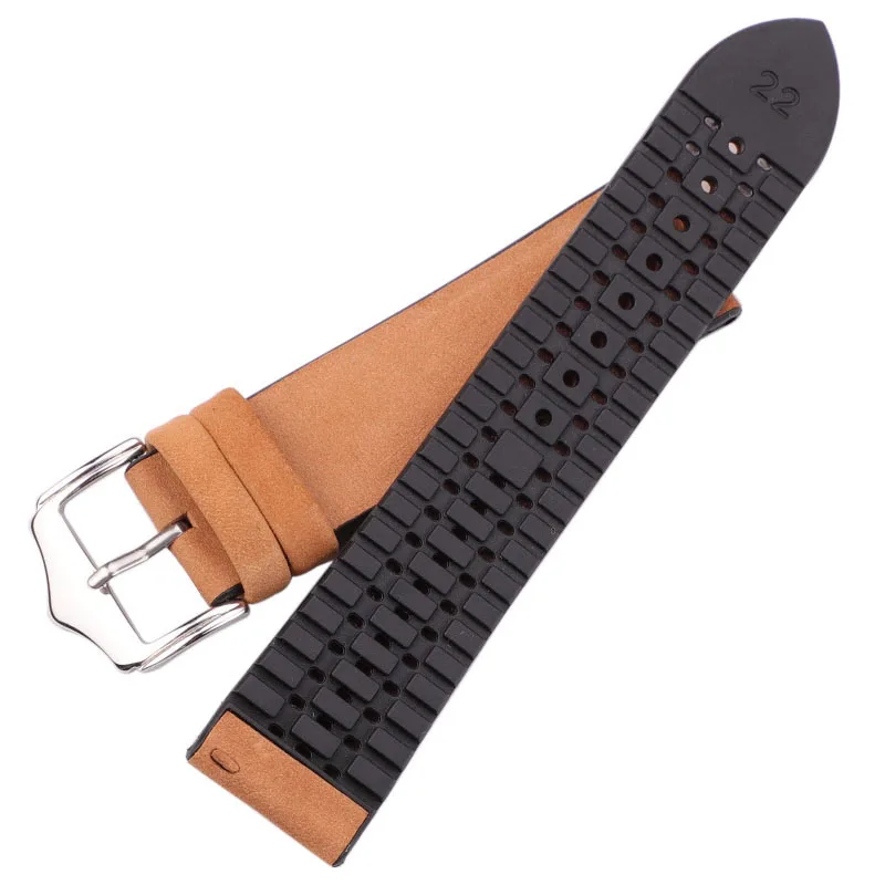 HENGRC Cowhide And Silicone Watch Strap Bracelet 18 20 22mm Men Women Waterproof Breathable Watchbands Watches Clock Accessories