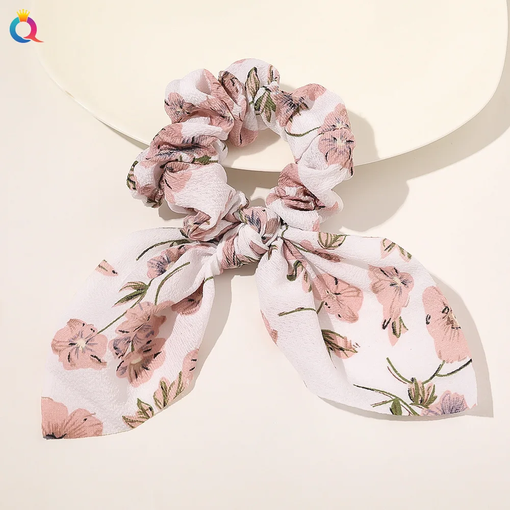 Fashion Print Hair Scrunchie Bowknot Hair Rope for Women Girls Ponytail Holder Hair Ties Elastic Hair Bands Hair Accessories hair bows for women