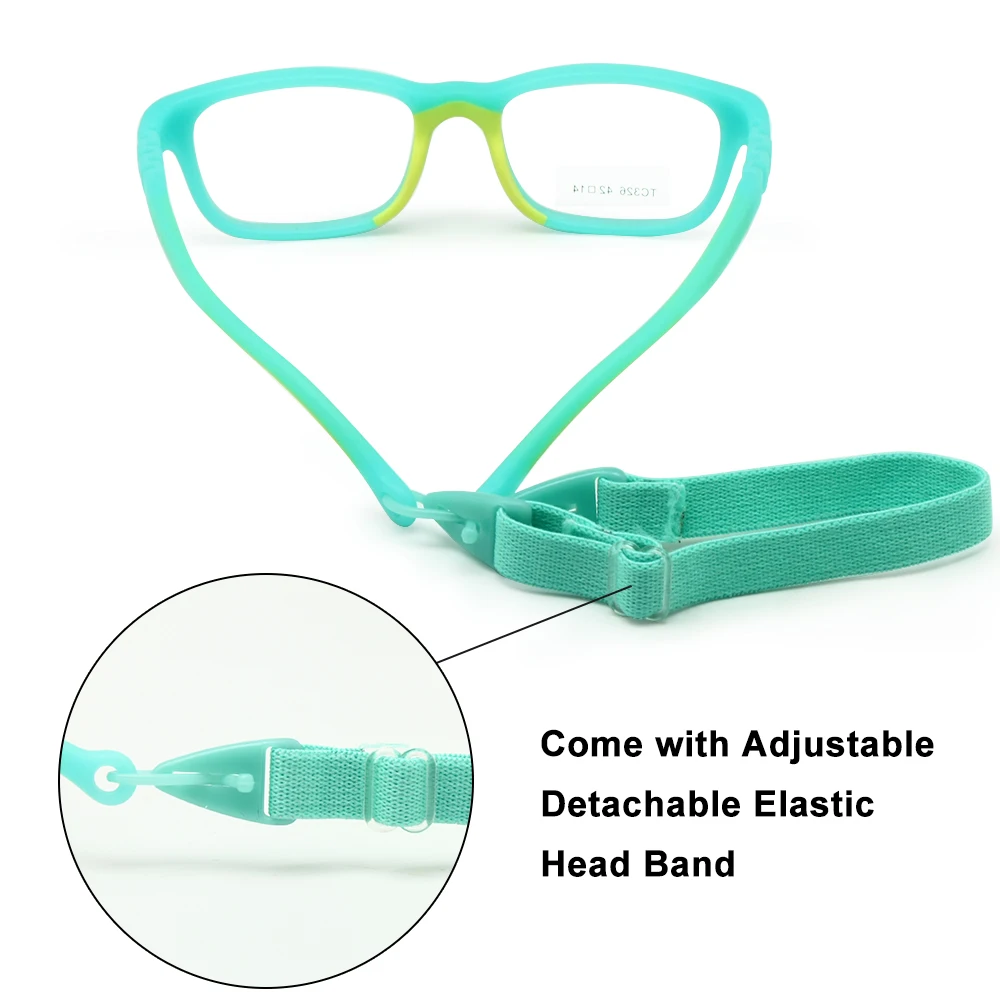 Children Optical Glasses Frame Size 42/14 with Strap, No Screw One-piece Kid's Flexible Frame Band Cord Retainer
