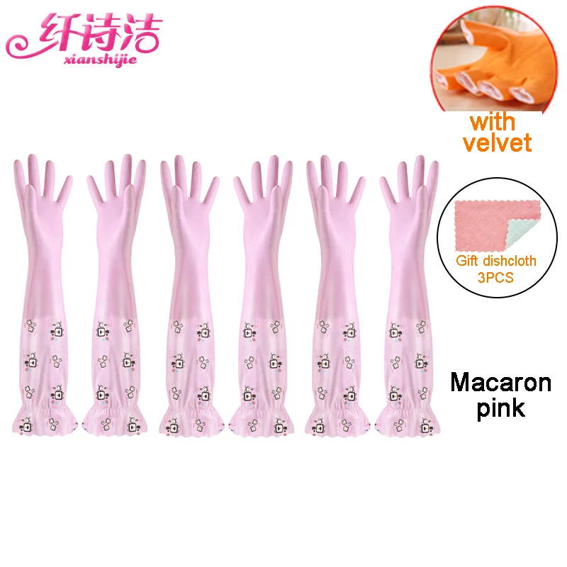 3 pairs of gloves Перчатки осень-зима антифриз рук латексные перчатки плюс бархат утолщение кухня чистящий посудомоечный подарок 3 Dishclo - Цвет: 3 pairs of gloves