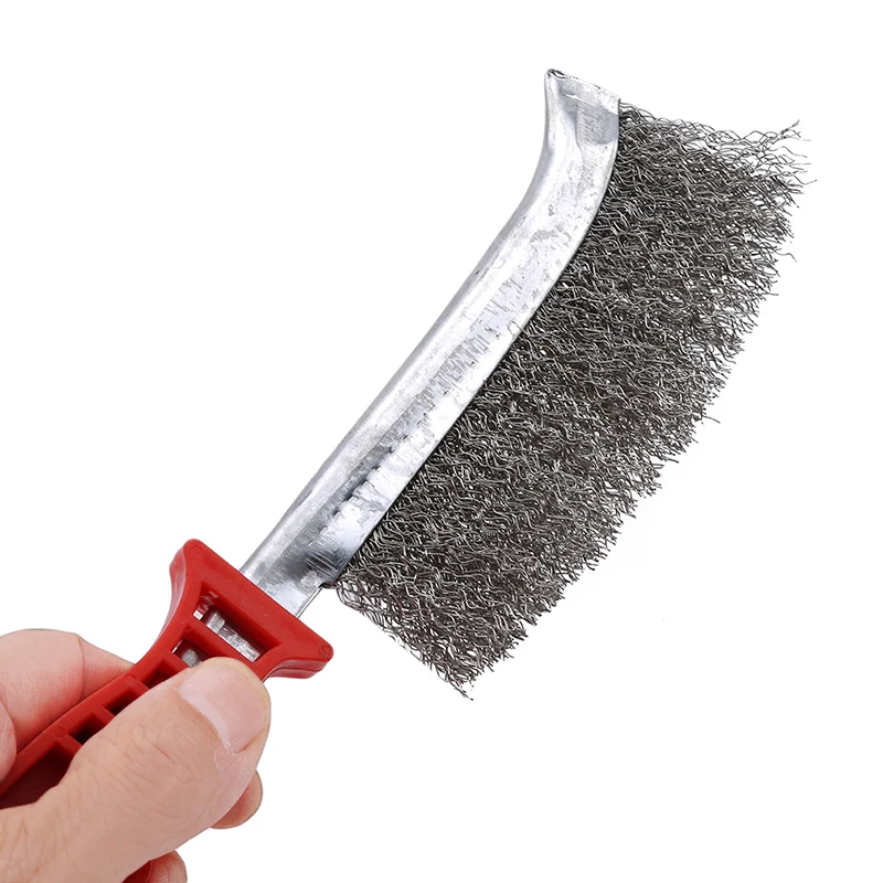 Brosse de nettoyage pour barbecue, manche en plastique rouge, brosse en fil d'acier, brosse de dérouillage en placage de cuivre, accessoires de nettoyage de grille de barbecue_voghion.com