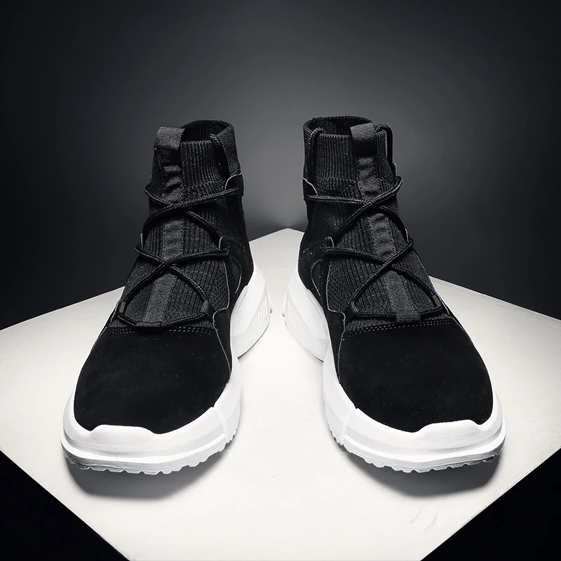 

2019 autumn and winter men's fashion casual shoes high-top suede shoes comfortable and breathable black jogging wild sneakers