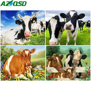 

AZQSD DIY Oil Painting By Numbers Cattle Handpainted Gift Drawing On Canvas Unframe Coloring By Numbers Animal Home Decoration