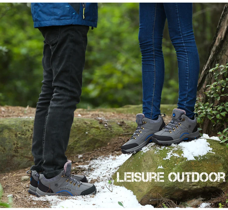 Большие размеры, мужские водонепроницаемые спортивные альпинистские ботинки, женские флисовые теплые зимние кроссовки, кожаные Нескользящие уличные походные ботинки