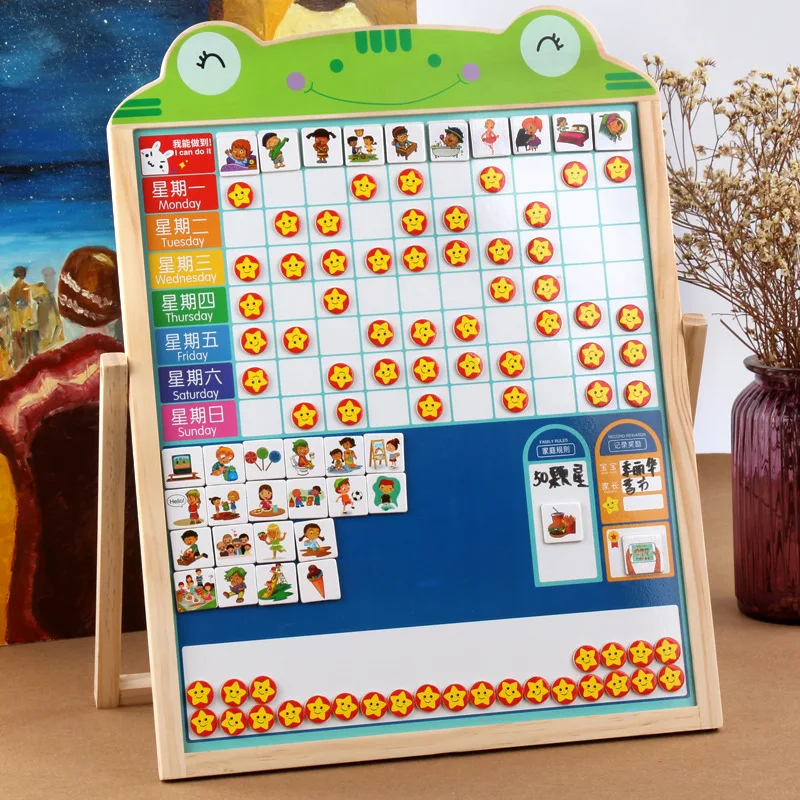 

CHILDREN'S Learning Habits Plan Self-Discipline Table Children Wood Multi-functional Double-Sided Magnetic Braced Drawing Board