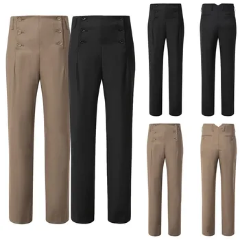

Men Vintage Business Wedding Party Muti-Button Pocket Pure Long Pants Trousers Button Pocket Shirts M-3XL camisa masculina camis