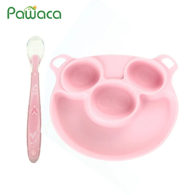 

Cute Piggy Silicone Suction Plates with Spoon Set Baby Feeding Bowl Kids Silicone Dinner Plate Dish for Toddlers Baby Tableware