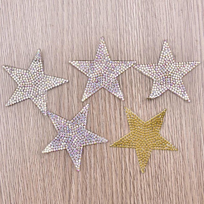 5 Pack Silver Star Rhinestone Patches - 6cm Iron-On Glitter Appliques For Jeans & Jackets